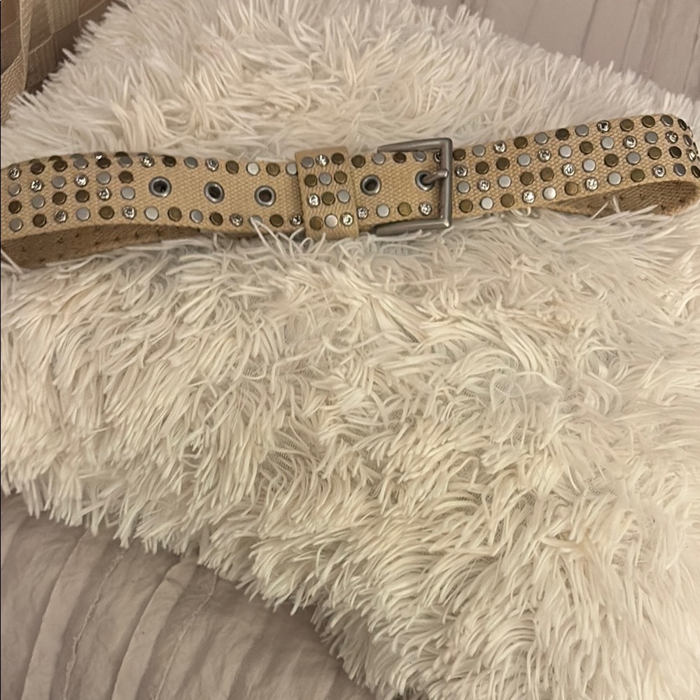 Studded Tan Belt with Silver Hardware